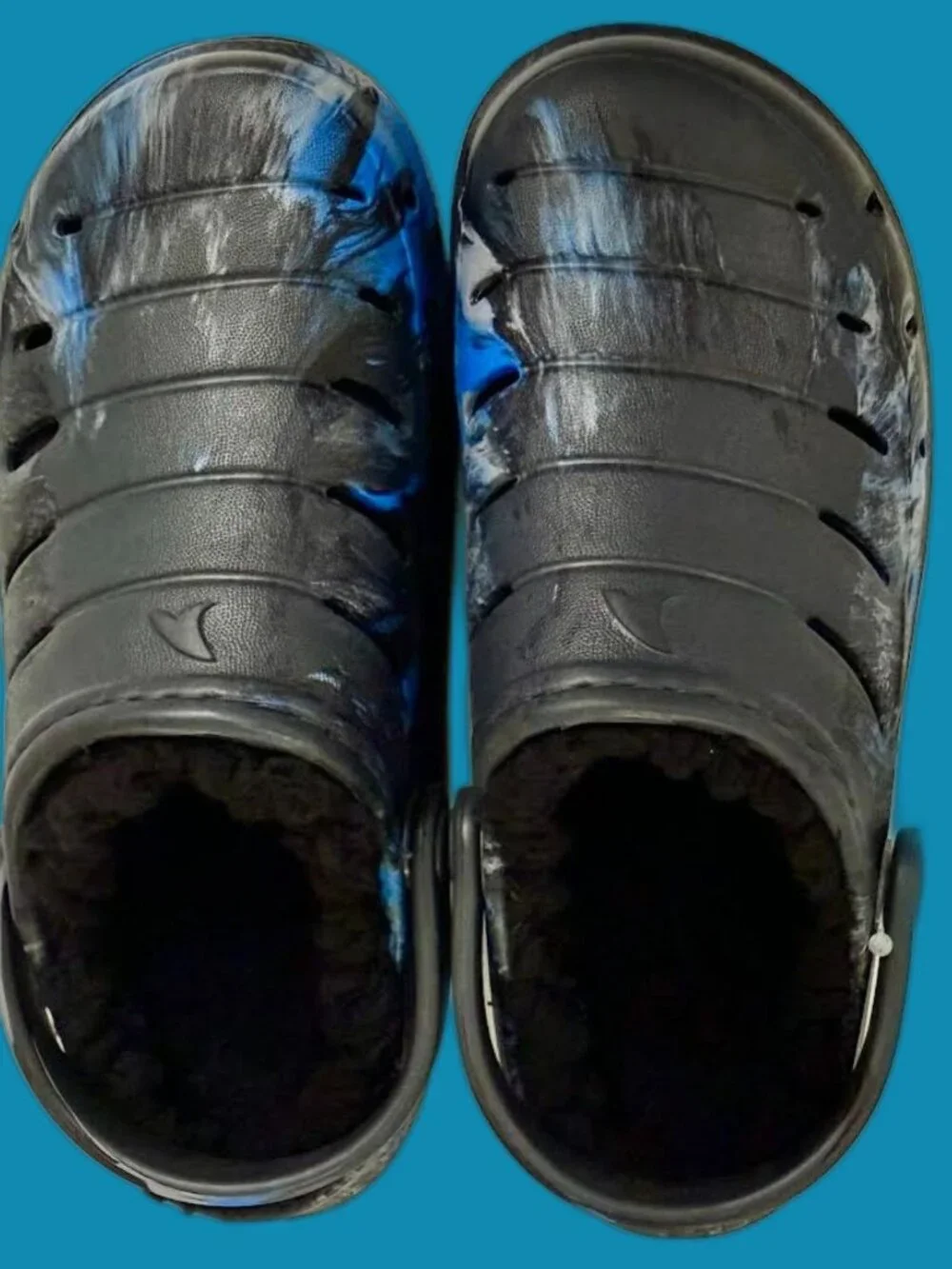 Rugged Shark TODDLER BOYS FAUX SHERPA LINED Clogs SIZE 12 Black Blue Sandals NEW
